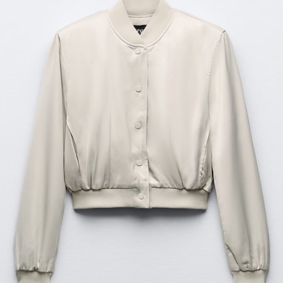 ZARA WOMAN SATIN EFFECT CROP BOMBER SIZE XL SAND NEW WITH TAGS - Picture 4 of 11